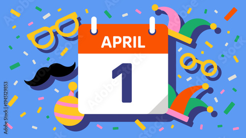 April fools' day celebration with colorful confetti and party accessories on calendar