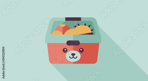 Lunch Box with Cartoon Bear Design.