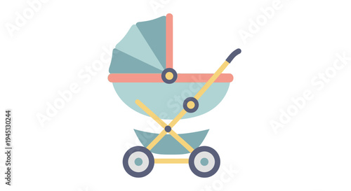 Colorful Baby Stroller Illustration on White.