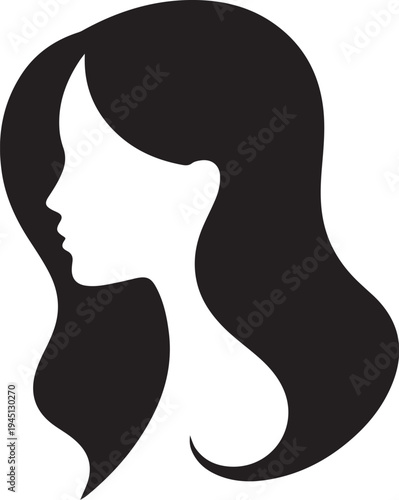 Black silhouette of woman's head with long wavy hair