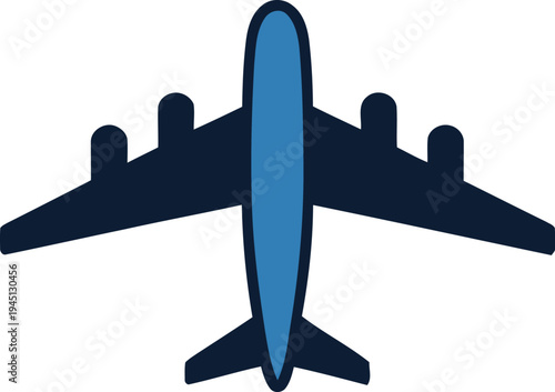 Airplane Vector Icon Top View for Aviation Travel and Air Freight Logistics Illustration Isolated on White Background