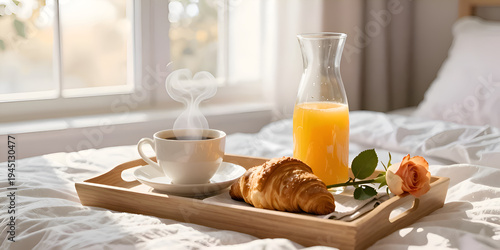 breakfast with milk and croissant