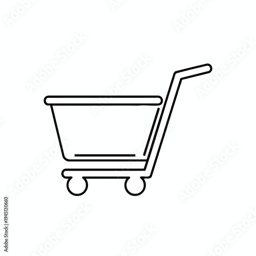 A simple black outline icon of a shopping cart with a handle