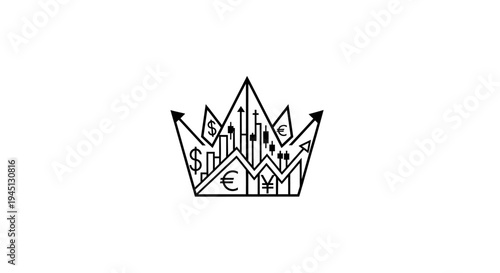 Financial Crown with Global Currency Symbols and Upward Trend Charts
