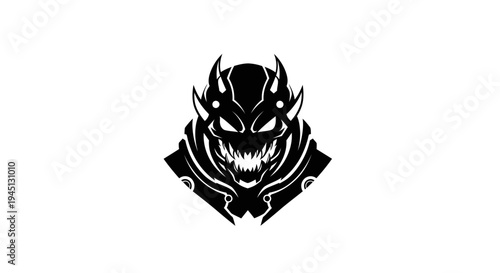 Menacing Demonic Monster Head Illustration with Horns and Sharp Teeth