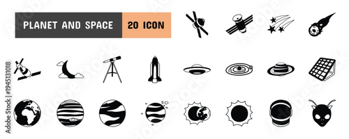 20 Planet and Space Glyph Icon Illustration Set