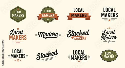 Local Makers logo collection, modern typography design, creative branding emblem set, artisan badge concept, stylish lettering 