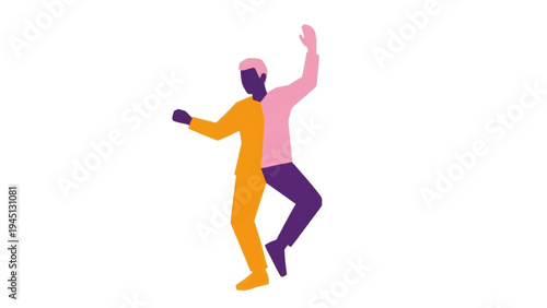 Colorful flat design illustration of a person dancing. Abstract character representing inclusivity and movement. Vector graphic isolated on a white background