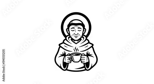 Monk with Halo Enjoying Hot Beverage Logo Design