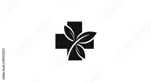 Natural Health Cross Logo with Green Leaves for Holistic Medicine