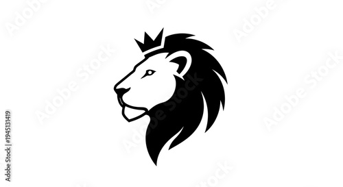 Royal Lion Head with Crown Logo Silhouette - Majestic Animal Symbol