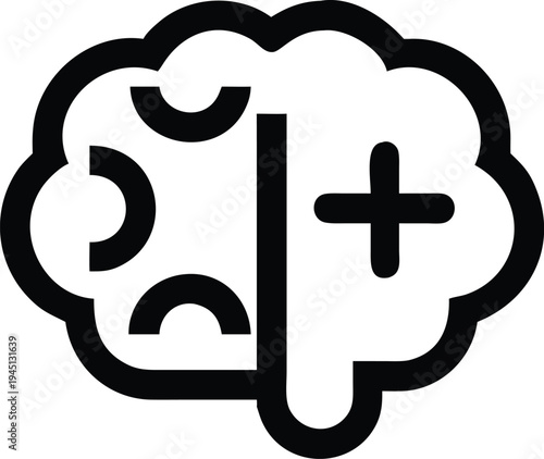 Brain Icon with Abstract Elements and Plus Symbol vector