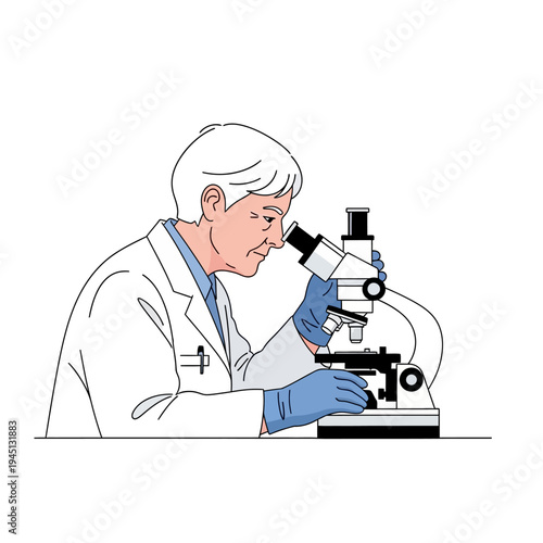 Scientist looking through a microscope, conducting research in a laboratory