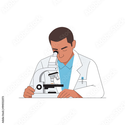 Scientist looking through microscope in laboratory, close-up of research and discovery