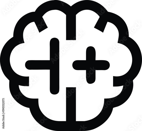 Brain icon with plus and minus symbols mind health