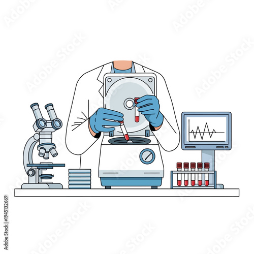 Scientist working with centrifuge and blood samples in laboratory, medical research