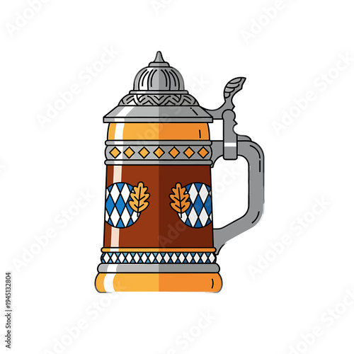 Illustration of a traditional German beer stein with a lid and handle