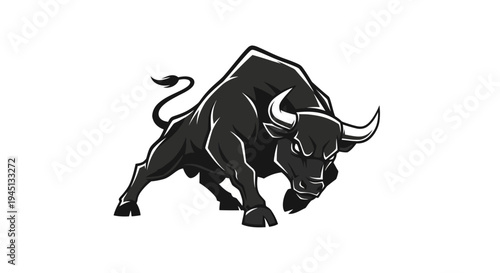 Aggressive Black Bull Mascot Design with Powerful Stance and Horns