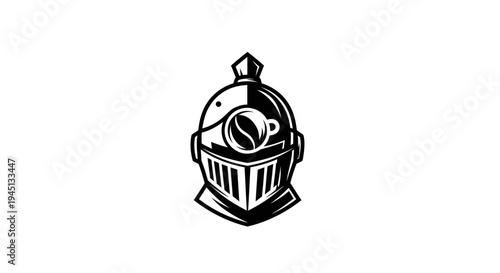 Coffee Knight Helmet Logo: Medieval Warrior Cafe Emblem