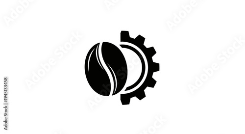 Coffee Bean and Gear Icon - Industrial Coffee Production and Processing Concept