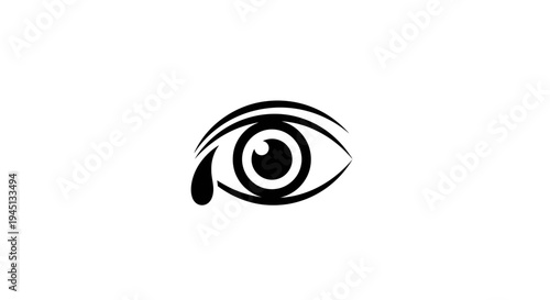 Crying Eye Icon with a Single Tear Drop Symbolizing Sadness and Emotion
