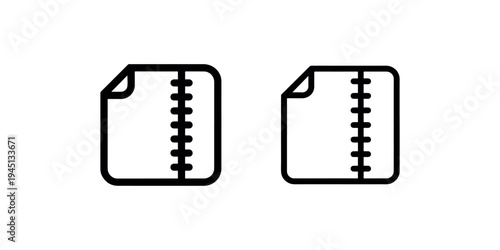 Minimalist spiral notebook icon set with paper fold corner and ring binding vector illustration for document management office supplies school stationery