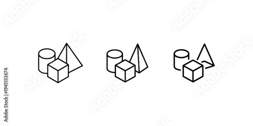 Geometric 3d shapes collection with cylinder cube and pyramid icons for basic mathematics education school geometry visual learning material vector design