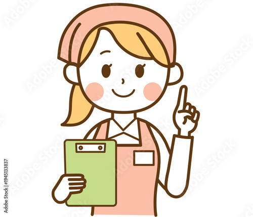 バインダーを持って説明するスーパーマーケットの女性スタッフのイラスト