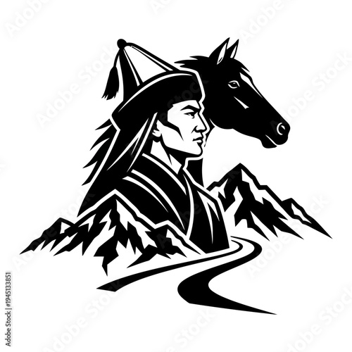 Black silhouette cartoon illustration of a witch flying on a broomstick in vector style