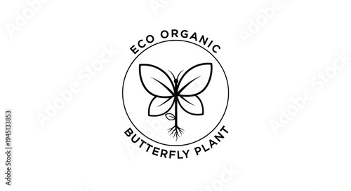 Eco organic butterfly plant logo design, natural sustainable product symbol