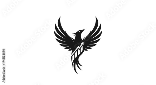 Elegant Black Phoenix Silhouette Flying, Mythical Firebird Symbol of Rebirth and Strength