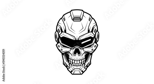 Futuristic Skull Helmet Cyberpunk Sci-Fi Robot Mask Vector Illustration