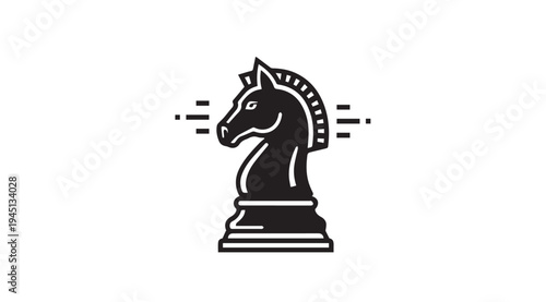 Black Chess Knight Piece Silhouette Moving Forward Strategy Concept