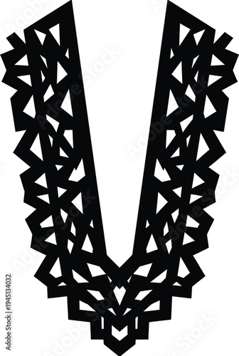 Obraz na płótnie Intricate black and white geometric neckline pattern for textile design and embroidery projects with a modern v-neck shape