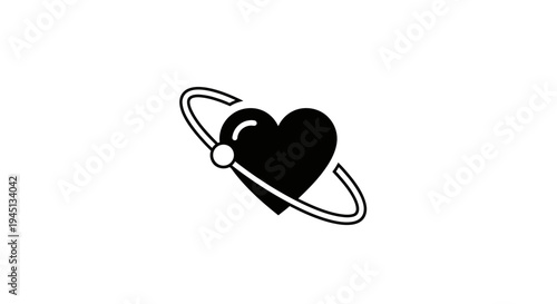 Heart in orbit icon, love connection symbol, romantic relationship graphic