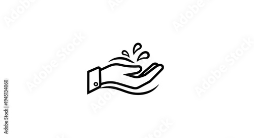 Hand Washing Icon with Water Drops, Hygiene and Cleanliness Concept