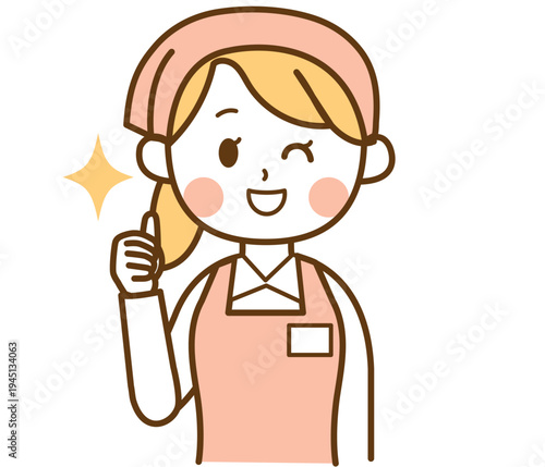 いいねをしているスーパーマーケットの女性スタッフのイラスト