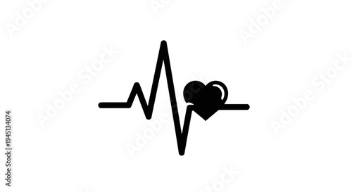 Heartbeat line with heart icon, medical ECG pulse symbol for health and love concept