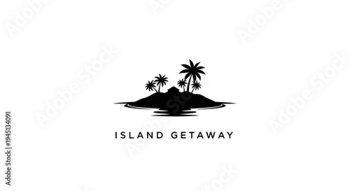 Island Getaway Logo Silhouette with Tropical Palm Trees and Reflection