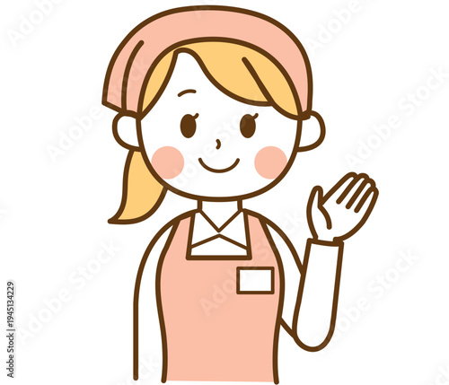 こちらと案内しているスーパーマーケットの女性スタッフのイラスト