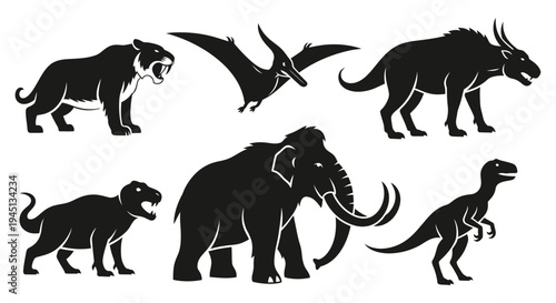 Prehistoric Animals Silhouettes Set: Extinct Creatures from Ancient Eras