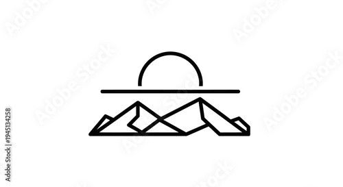 Minimalist Mountain and Sun Line Art Logo Design