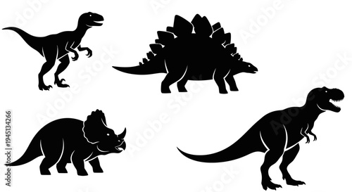 Prehistoric Dinosaur Silhouettes Collection: T-Rex, Stegosaurus, Triceratops, and Raptor