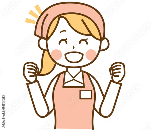 笑顔で喜んでいるスーパーマーケットの女性スタッフのイラスト