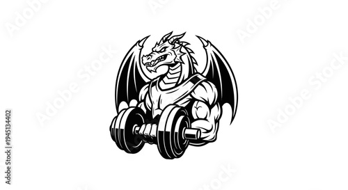Muscular Dragon with Dumbbell - Fantasy Fitness Logo Illustration