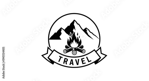 Mountain Campfire Travel Logo Icon for Outdoor Adventure and Nature Exploration