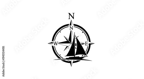 Nautical Compass Rose with Sailboat Icon for Navigation and Adventure