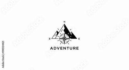 Mountain Adventure Logo with Compass Rose - Outdoor Exploration Symbol