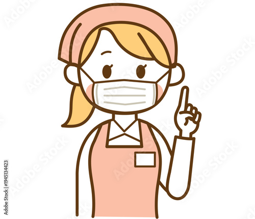 マスクをしているスーパーマーケットの女性スタッフのイラスト