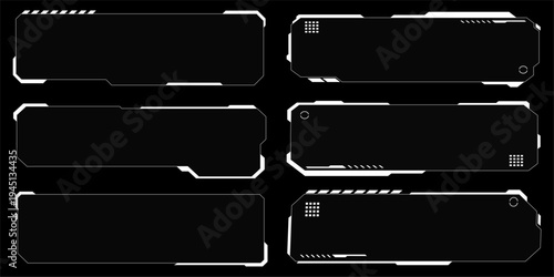 Set of 6 Futuristic HUD UI Vector Elements for Digital Displays, Game Interfaces, and Technology Presentations with Modern Cyberpunk Design